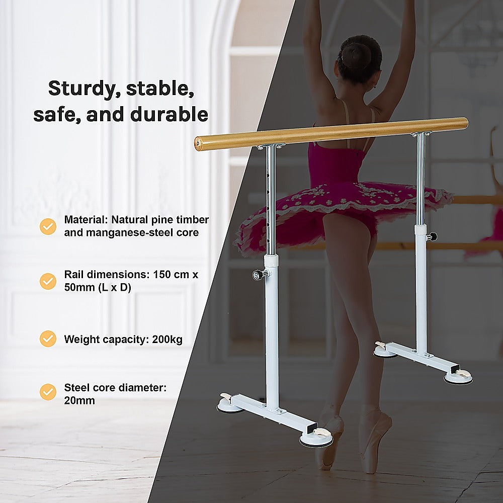 Wooden Portable Ballet Bar Stretch Barre Dance Bar 1.5M Freestanding Ballet Bar - SILBERSHELL