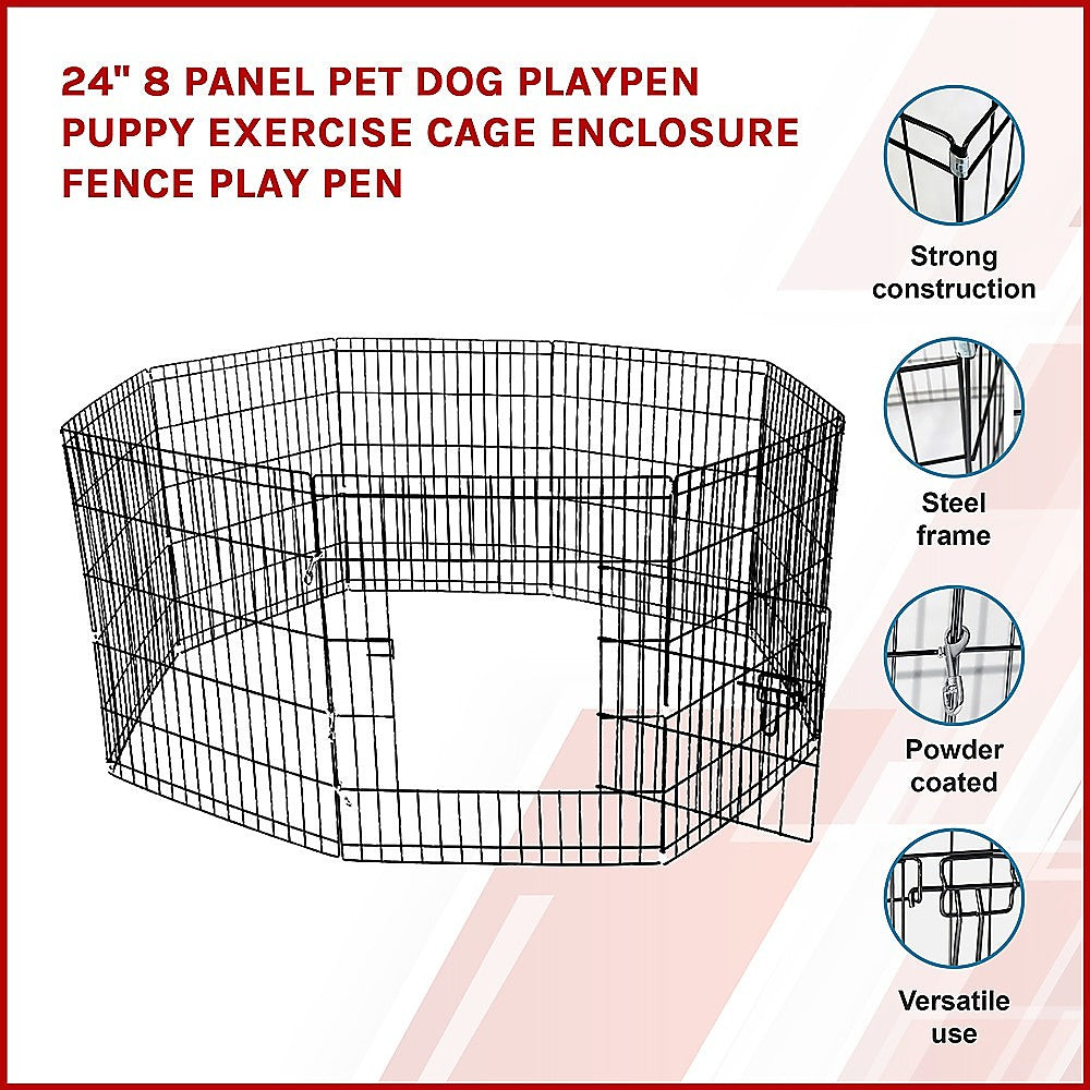 24" 8 Panel Pet Dog Playpen Puppy Exercise Cage Enclosure Fence Play Pen - SILBERSHELL