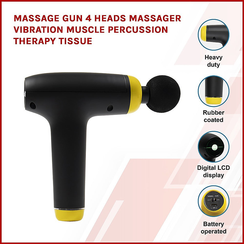 Massage Gun 4 Heads Massager Vibration Muscle Percussion Therapy Tissue - SILBERSHELL