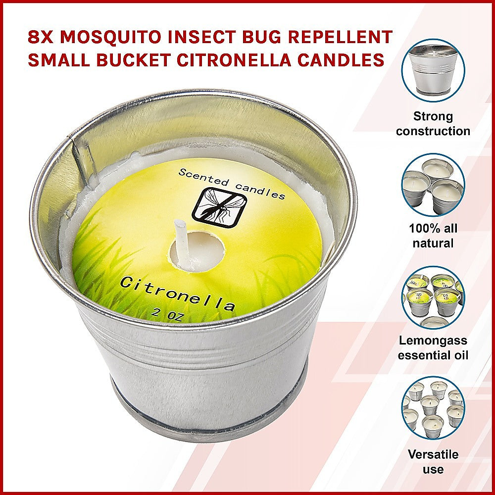 8x Mosquito Insect Bug Repellent Small Bucket Citronella Candles - SILBERSHELL