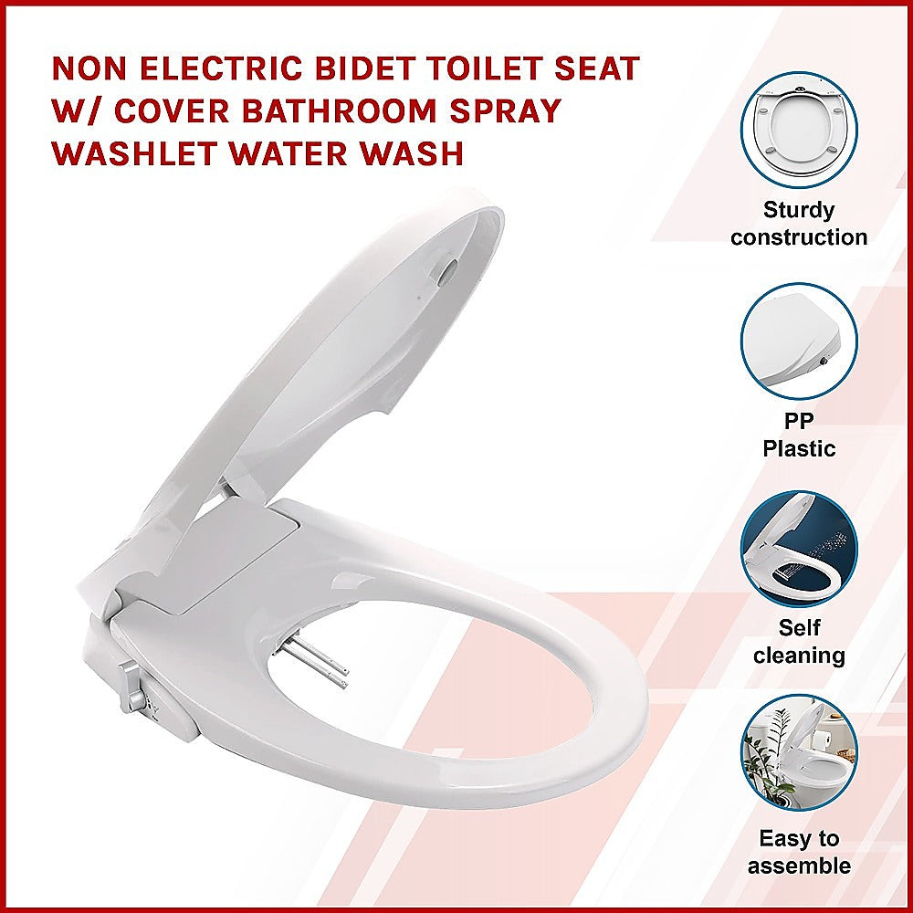 Non Electric Bidet Toilet Seat W/ Cover Bathroom Spray Washlet Water Wash - SILBERSHELL