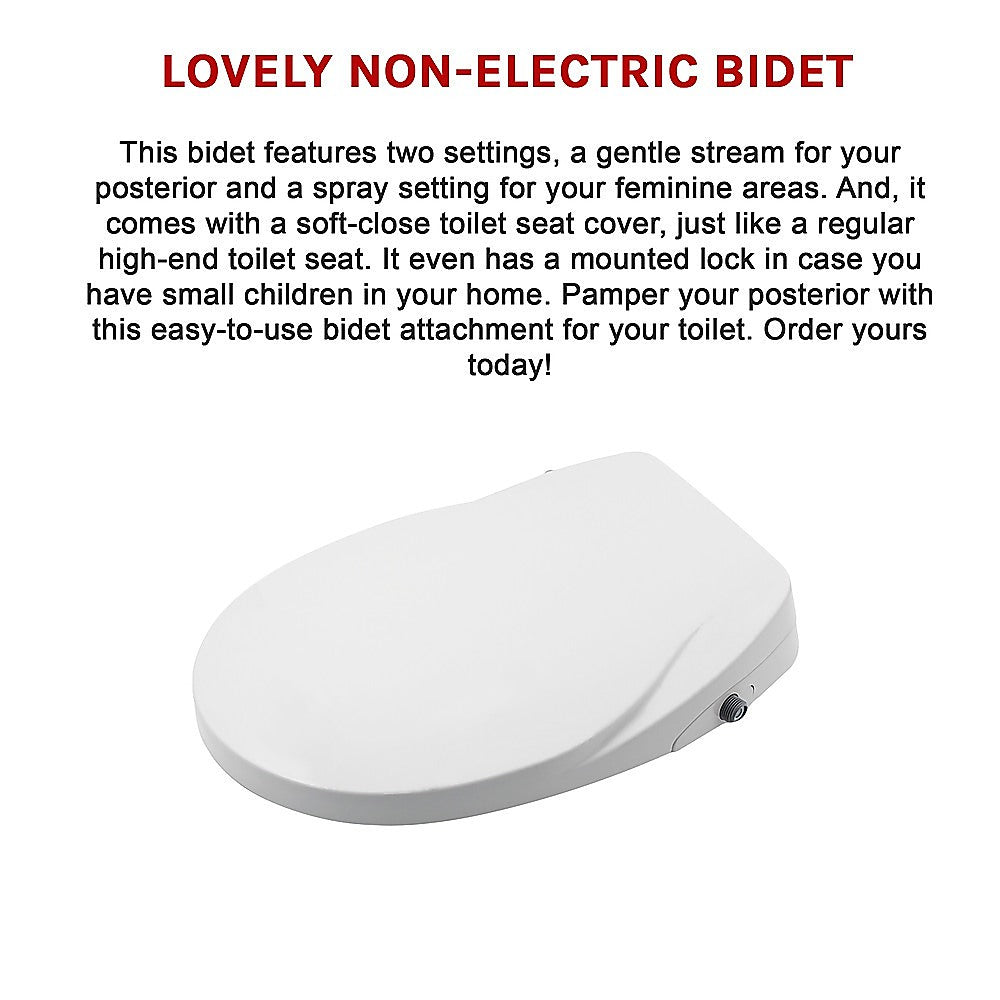 Non Electric Bidet Toilet Seat W/ Cover Bathroom Spray Washlet Water Wash - SILBERSHELL