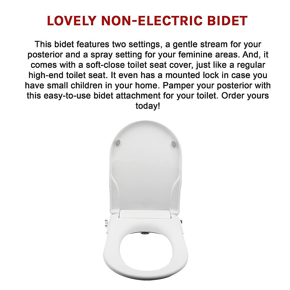 Non Electric Bidet Toilet Seat W/ Cover Bathroom Washlet Spray Water Wash - SILBERSHELL