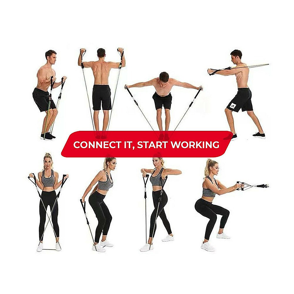 Exercise Pilates Bar Kit Resistance Bands Yoga Fitness Stretch Workout Gym - SILBERSHELL