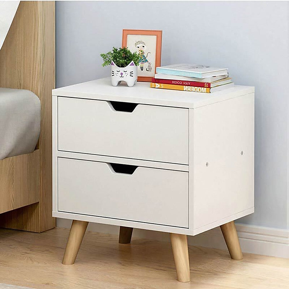 Bedside Tables Drawers Side Table Nightstand White Storage Cabinet Wood - SILBERSHELL