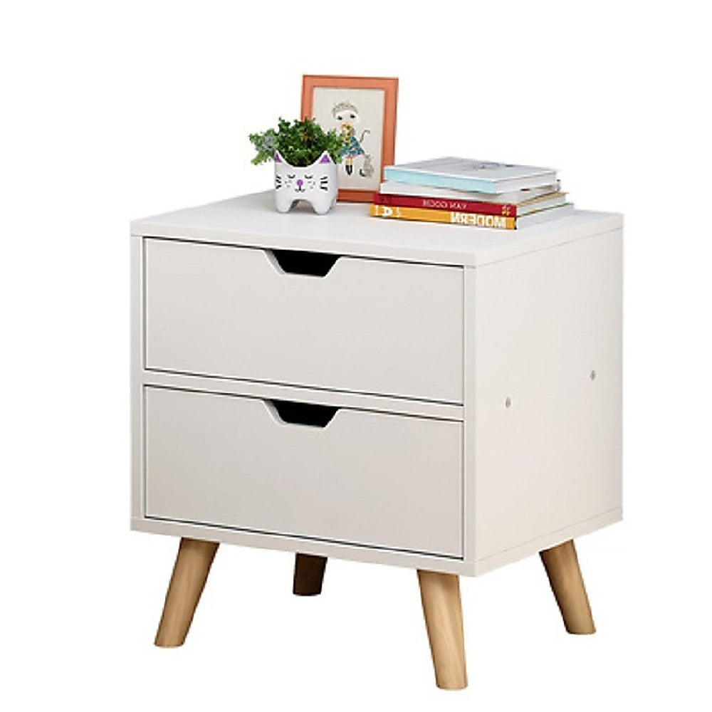 Bedside Tables Drawers Side Table Nightstand White Storage Cabinet Wood - SILBERSHELL