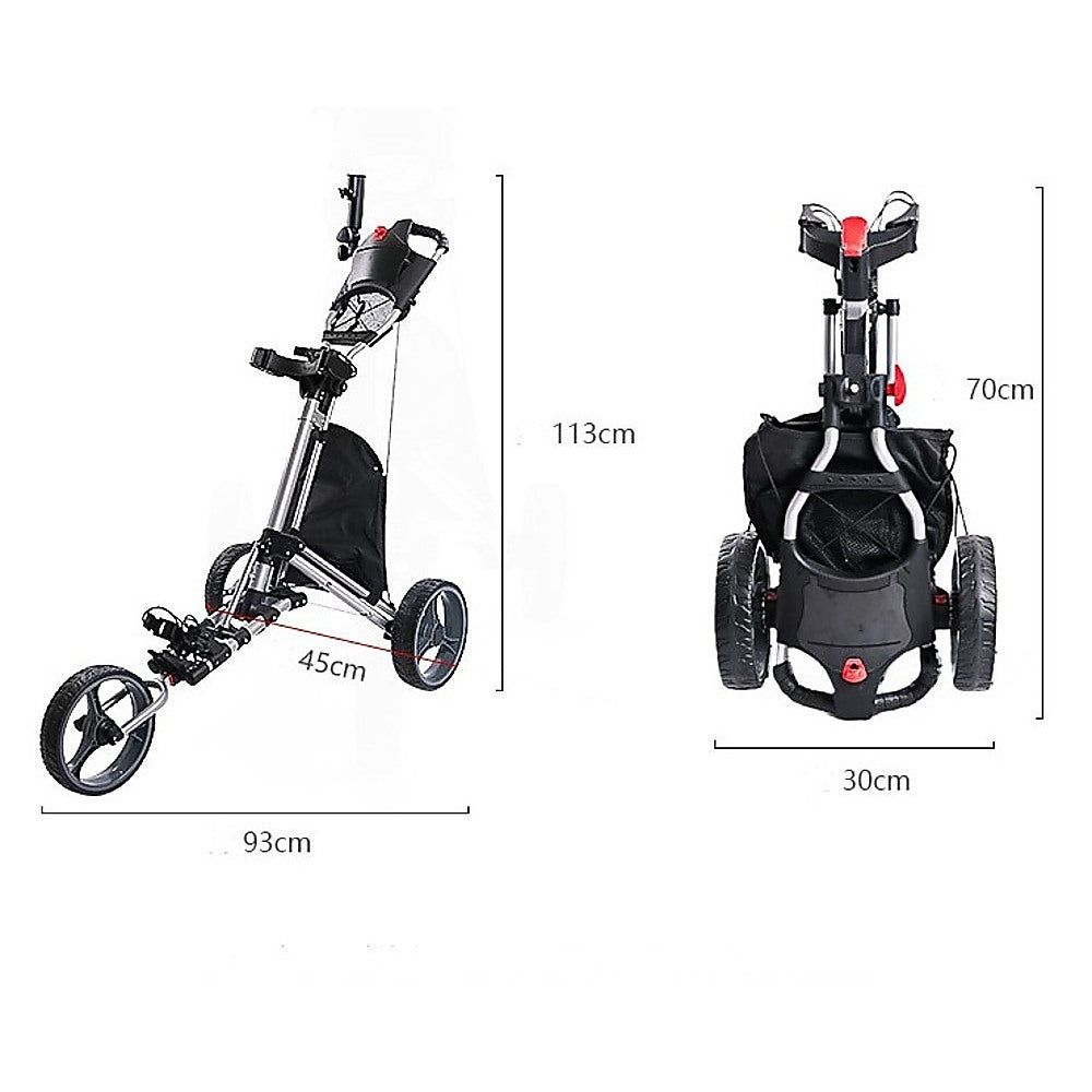 Golf Club Buggy Trolley Cart Compact Foldable 3 Wheel - SILBERSHELL