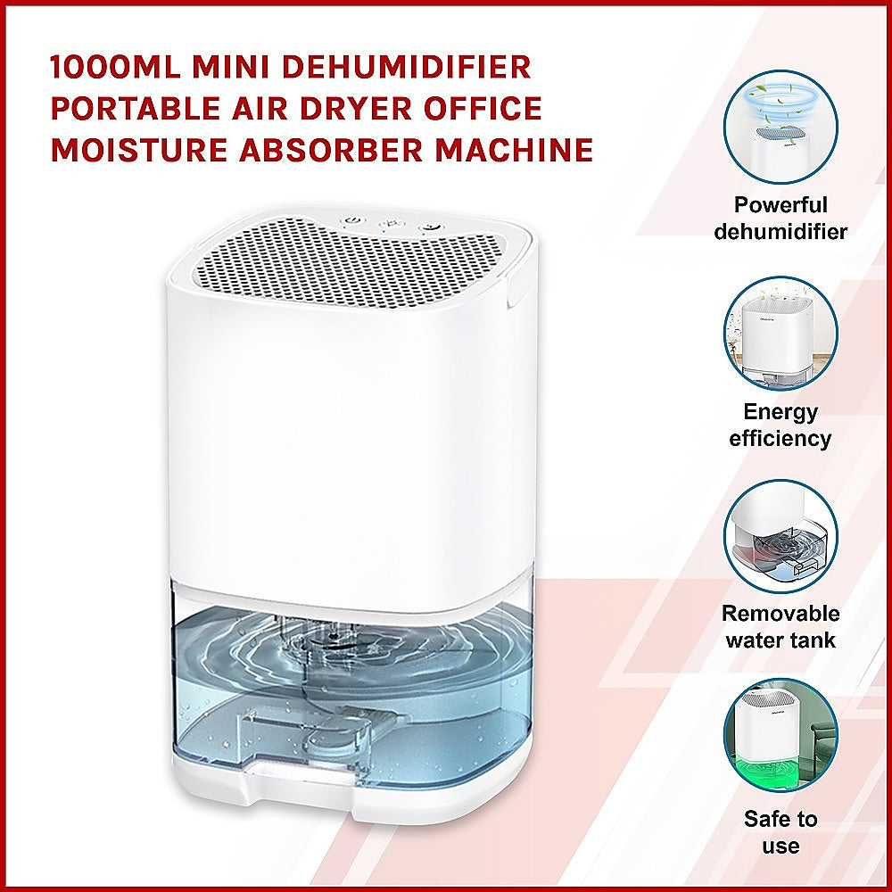1000ML Mini Dehumidifier Portable Air Dryer Office Moisture Absorber Machine - SILBERSHELL
