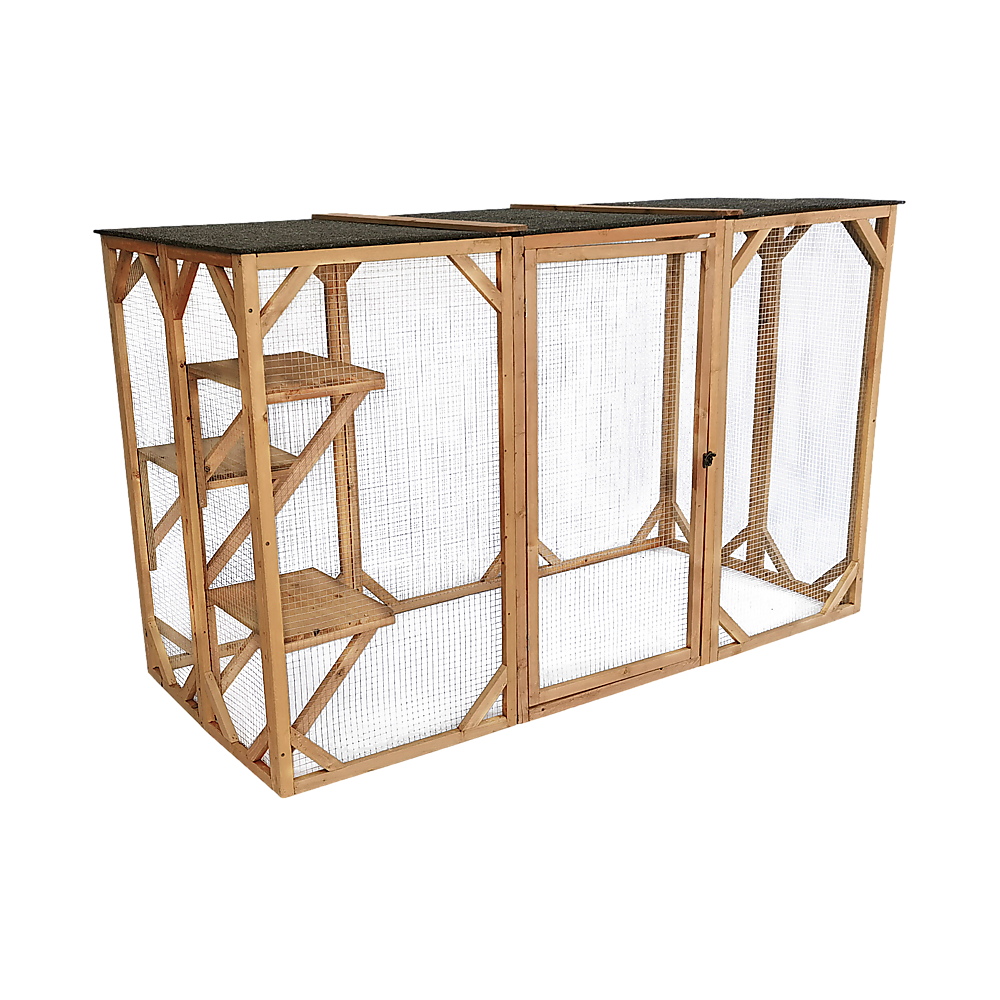 180cm Large Cat Enclosure Wooden Outdoor Cage with 3 Platforms - SILBERSHELL