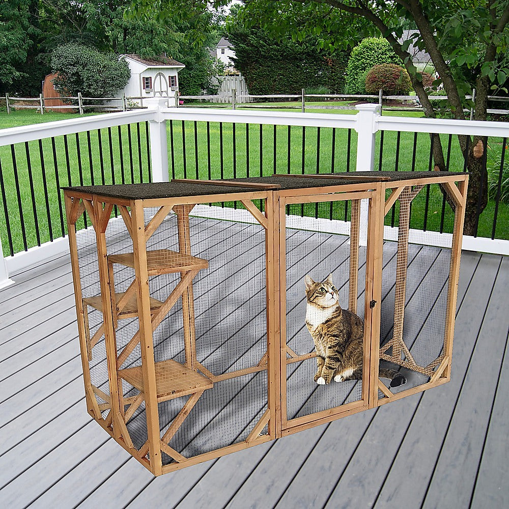 180cm Large Cat Enclosure Wooden Outdoor Cage with 3 Platforms - SILBERSHELL