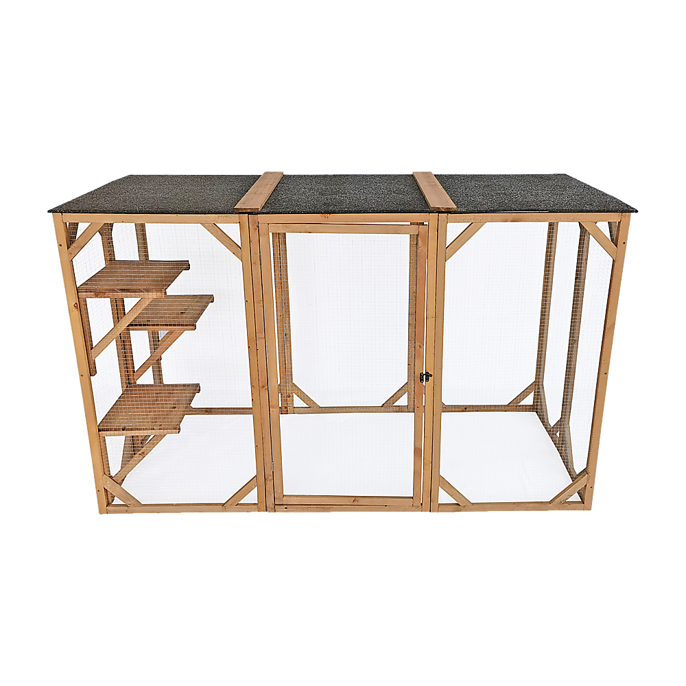 180cm Large Cat Enclosure Wooden Outdoor Cage with 3 Platforms - SILBERSHELL