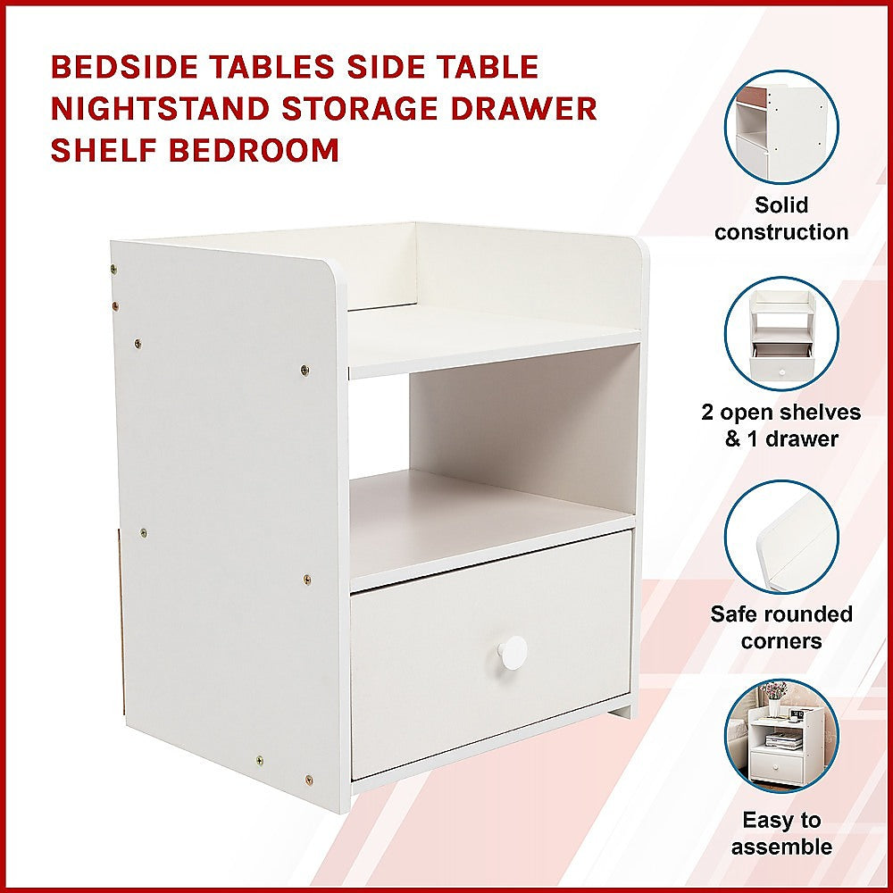 Bedside Tables Side Table Nightstand Storage Drawer Shelf Bedroom - SILBERSHELL