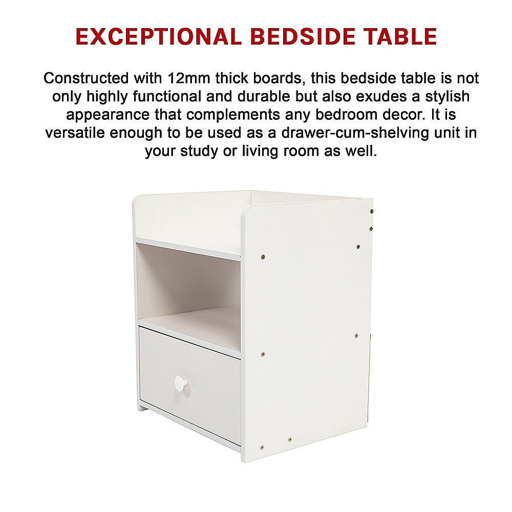 Bedside Tables Side Table Nightstand Storage Drawer Shelf Bedroom - SILBERSHELL