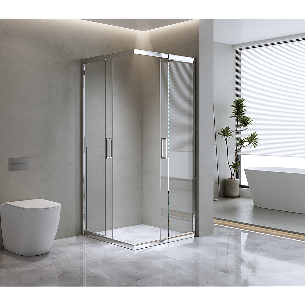 Adjustable 900x1000mm Double Sliding Door Glass Shower Screen in Chrome - SILBERSHELL