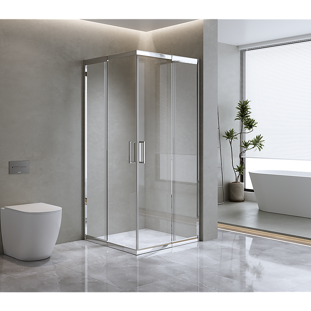 Adjustable 900x1000mm Double Sliding Door Glass Shower Screen in Chrome - SILBERSHELL