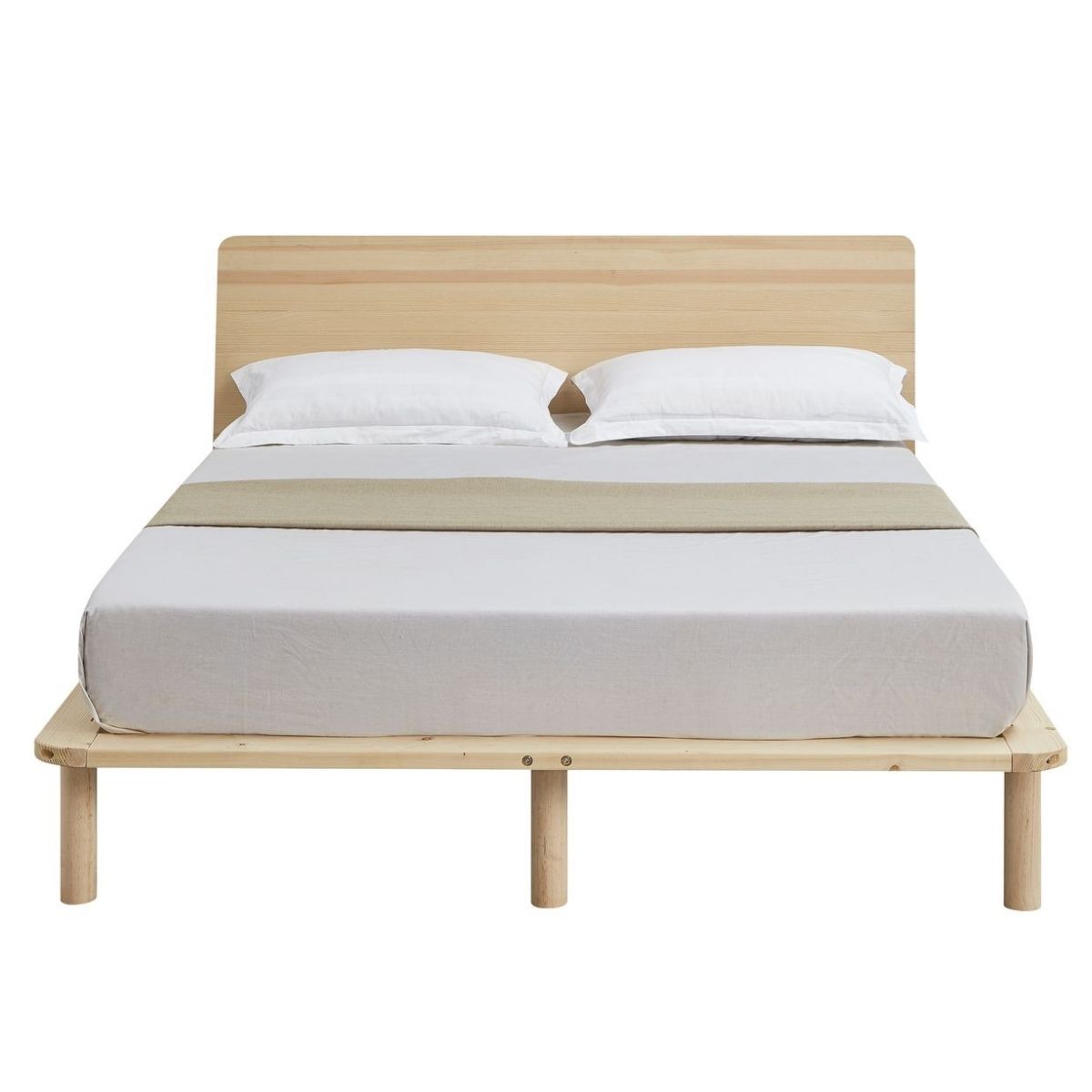 Natural Solid Wood Bed Frame Bed Base with Headboard King - SILBERSHELL