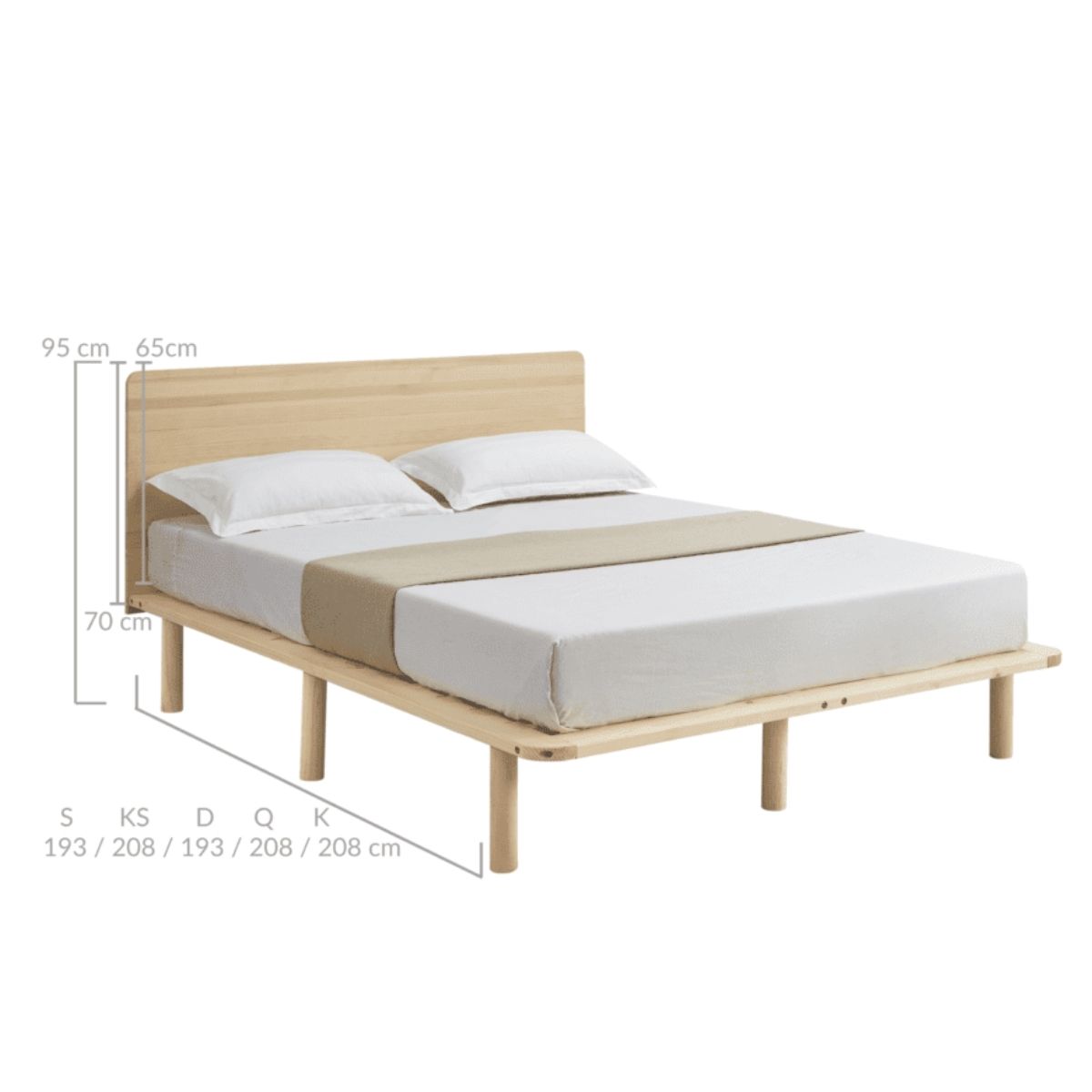 Natural Solid Wood Bed Frame Bed Base with Headboard King - SILBERSHELL