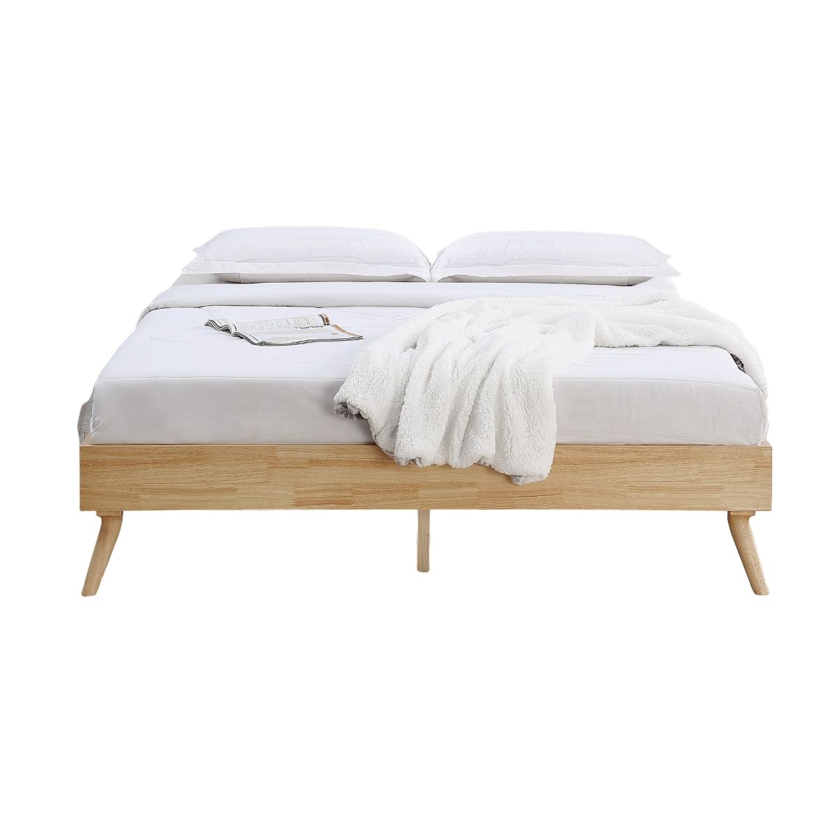 Natural Oak Ensemble Bed Frame Wooden Slat King - SILBERSHELL