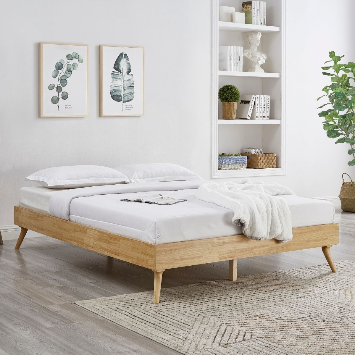 Natural Oak Ensemble Bed Frame Wooden Slat King - SILBERSHELL