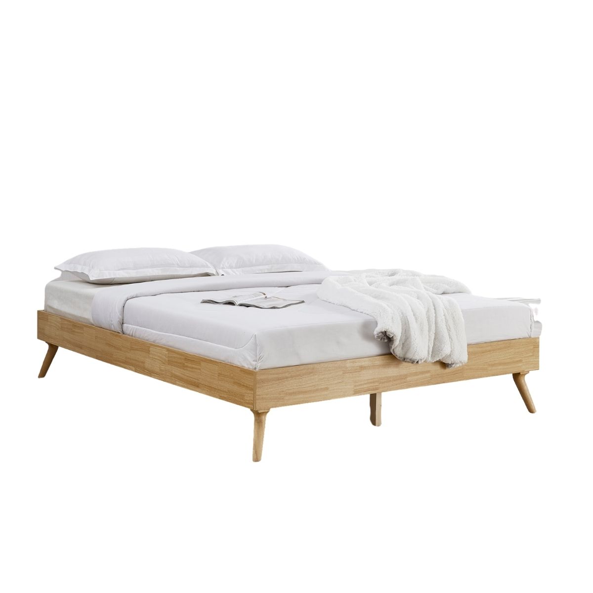 Natural Oak Ensemble Bed Frame Wooden Slat King - SILBERSHELL