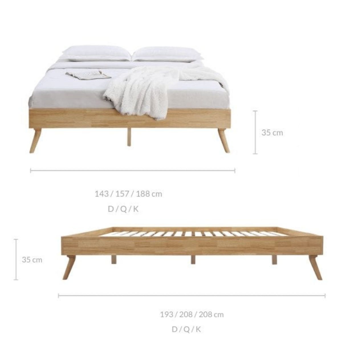 Natural Oak Ensemble Bed Frame Wooden Slat King - SILBERSHELL