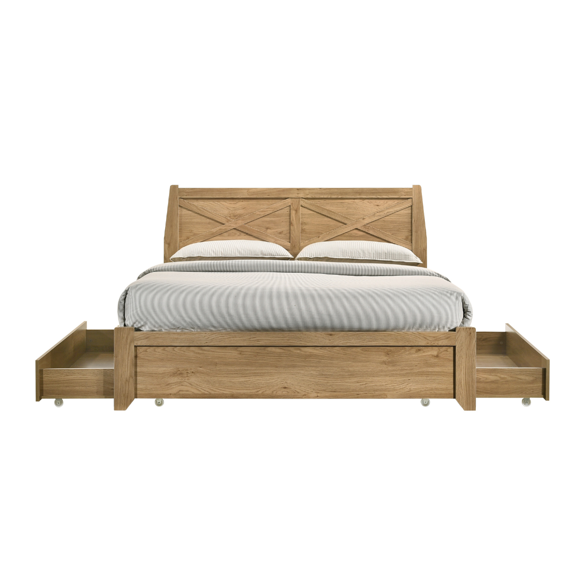 Mica Natural Wooden Bed Frame with Storage Drawers Double - SILBERSHELL