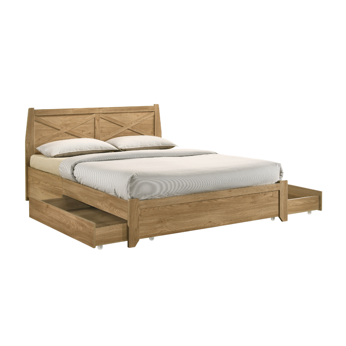 Mica Natural Wooden Bed Frame with Storage Drawers Double - SILBERSHELL