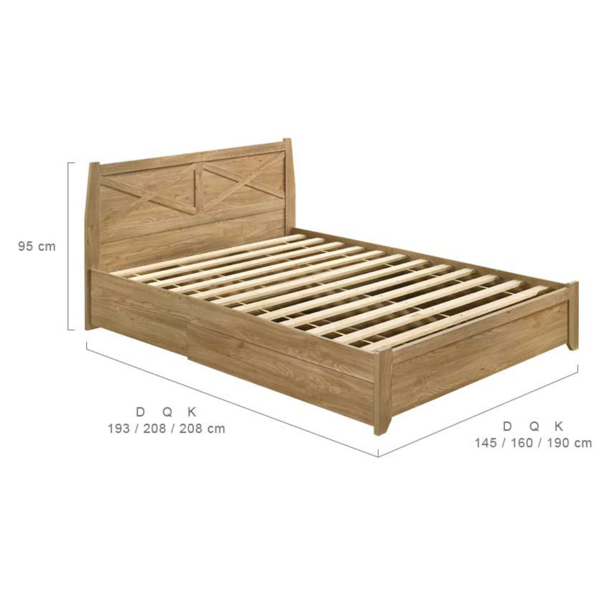 Mica Natural Wooden Bed Frame with Storage Drawers Double - SILBERSHELL