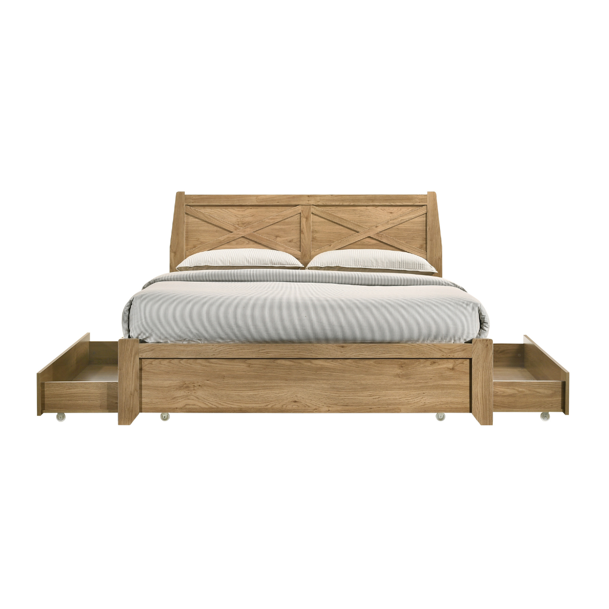 Mica Natural Wooden Bed Frame with Storage Drawers King - SILBERSHELL