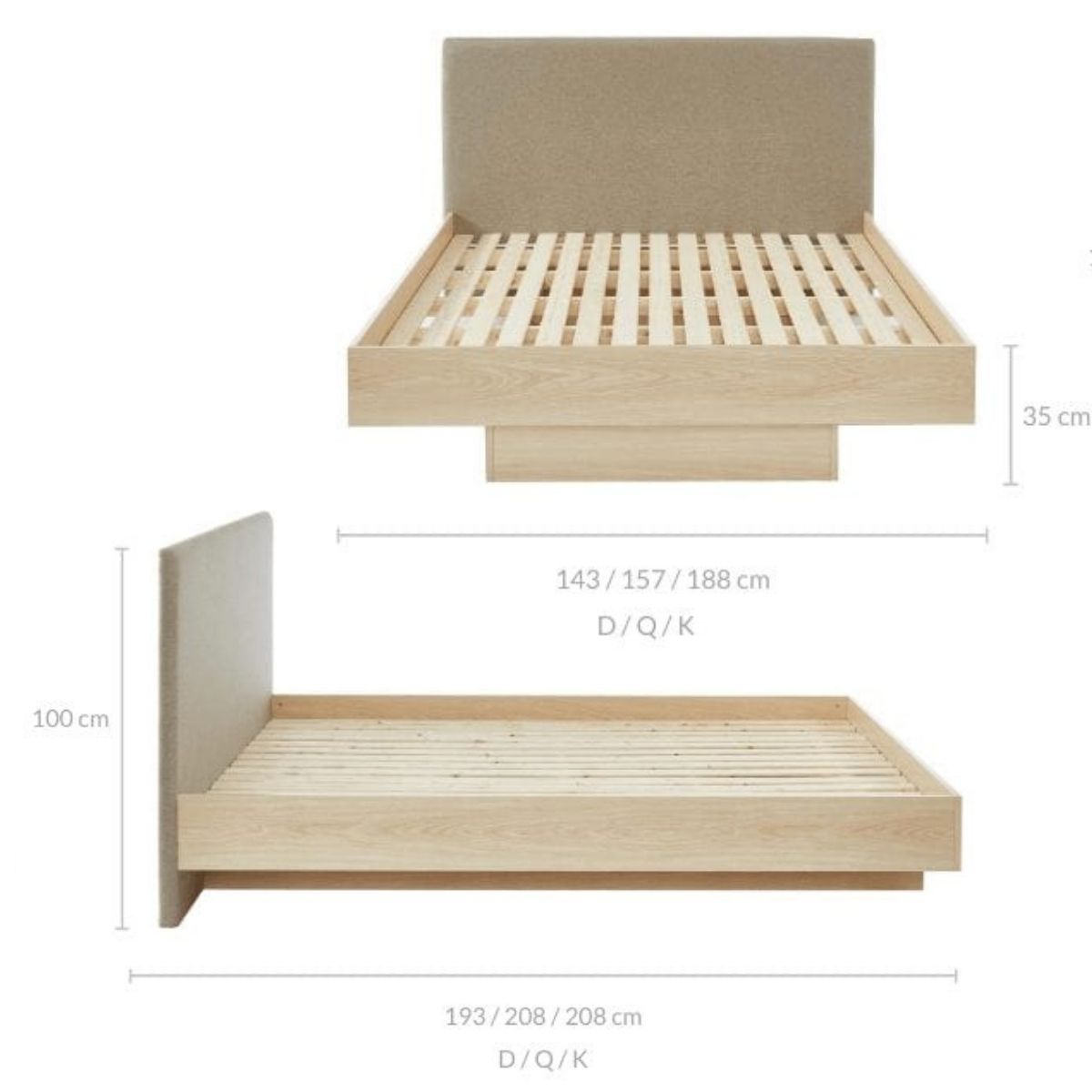 Natural Oak Wood Floating Bed Frame King - SILBERSHELL