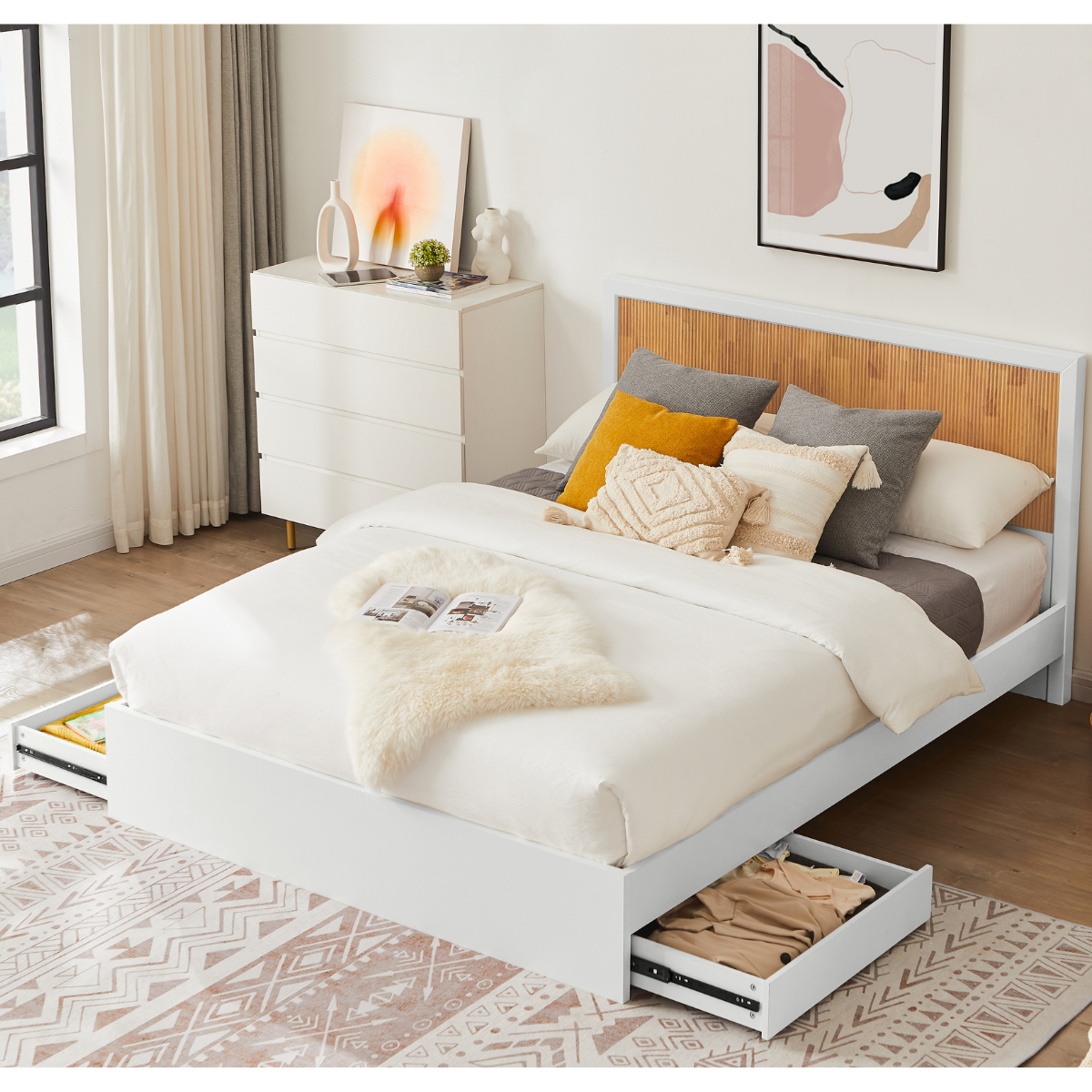 Tracey Column Bed Frame with Storage - King - SILBERSHELL