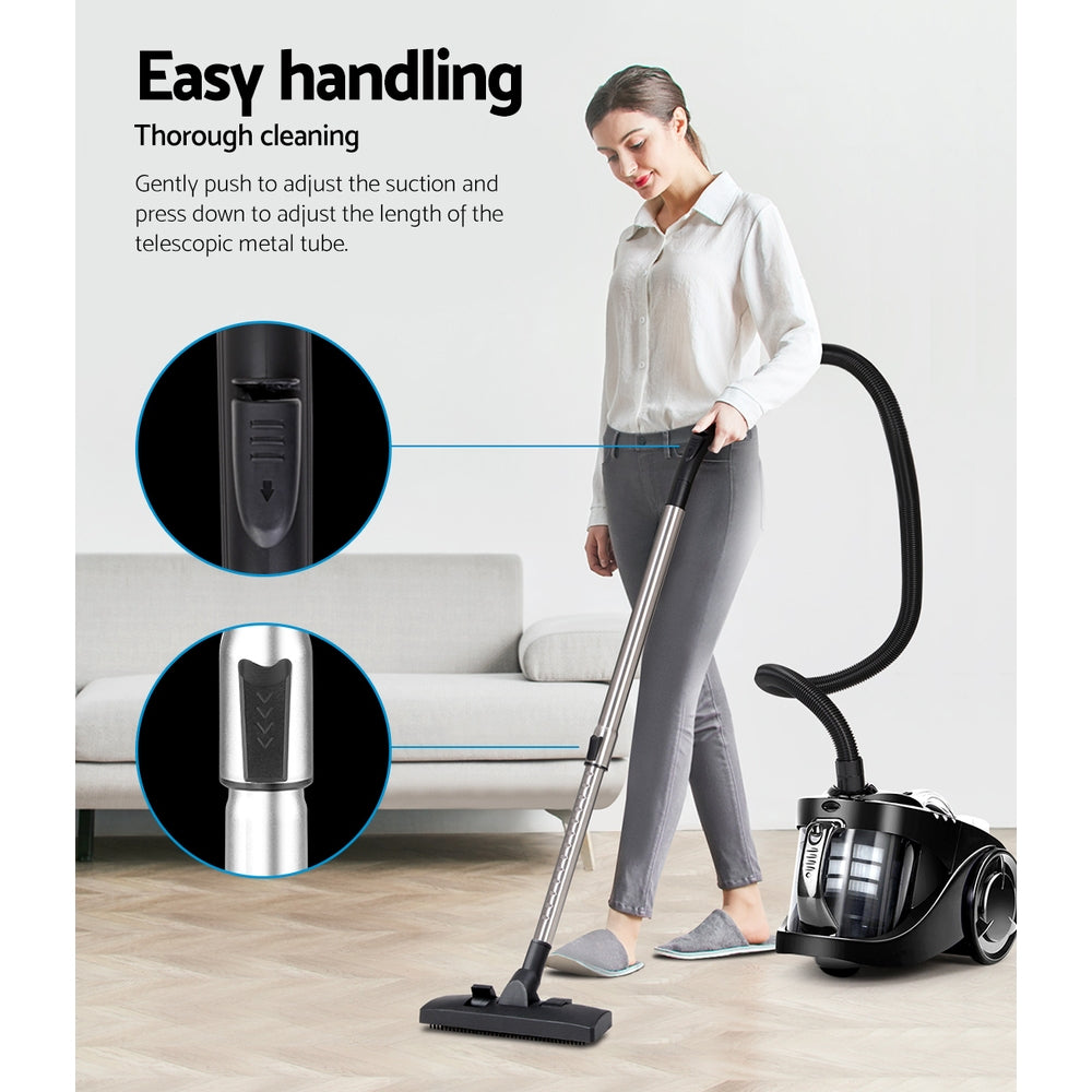 Devanti Vacuum Cleaner Bagless Cyclone Cyclonic Vac Home Office Car 2200W Black - SILBERSHELL