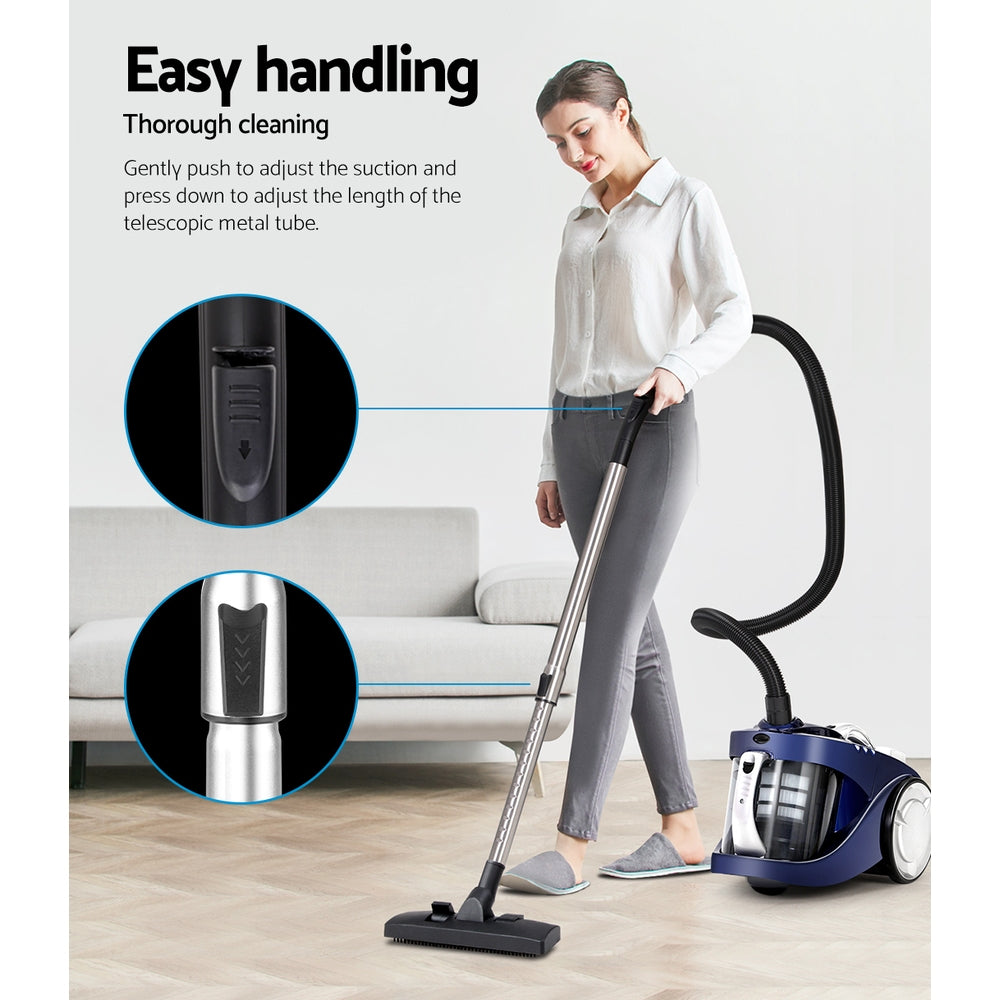 Devanti Vacuum Cleaner Bagless Cyclone Cyclonic Vac Home Office Car 2200W Blue - SILBERSHELL