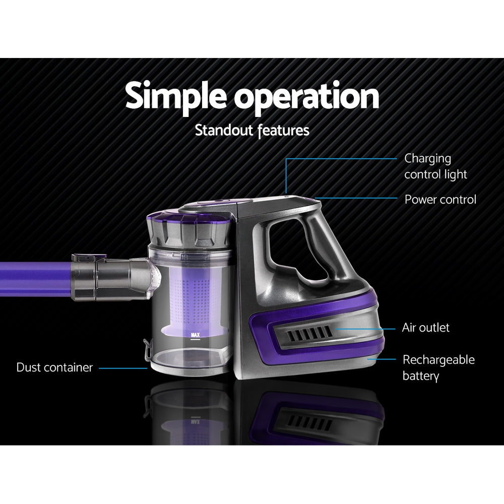 Devanti 150 Cordless Handheld Stick Vacuum Cleaner 2 Speed   Purple And Grey - SILBERSHELL