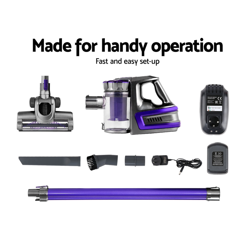 Devanti 150 Cordless Handheld Stick Vacuum Cleaner 2 Speed   Purple And Grey - SILBERSHELL