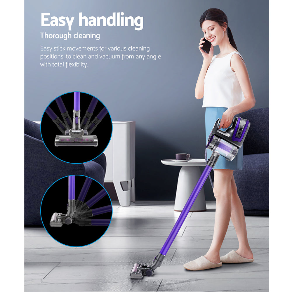 Devanti 150W Stick Handstick Handheld Cordless Vacuum Cleaner 2-Speed with Headlight Purple - SILBERSHELL