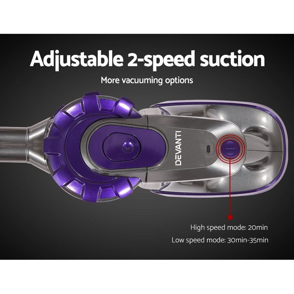 Devanti 150W Stick Handstick Handheld Cordless Vacuum Cleaner 2-Speed with Headlight Purple - SILBERSHELL