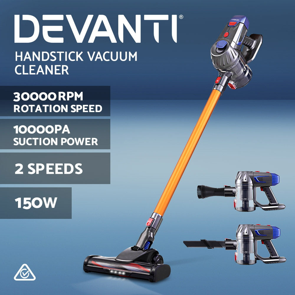 Devanti Handheld Vacuum Cleaner Cordless Stick Handstick Car Vac Bagless 2-Speed LED Headlight Gold - SILBERSHELL