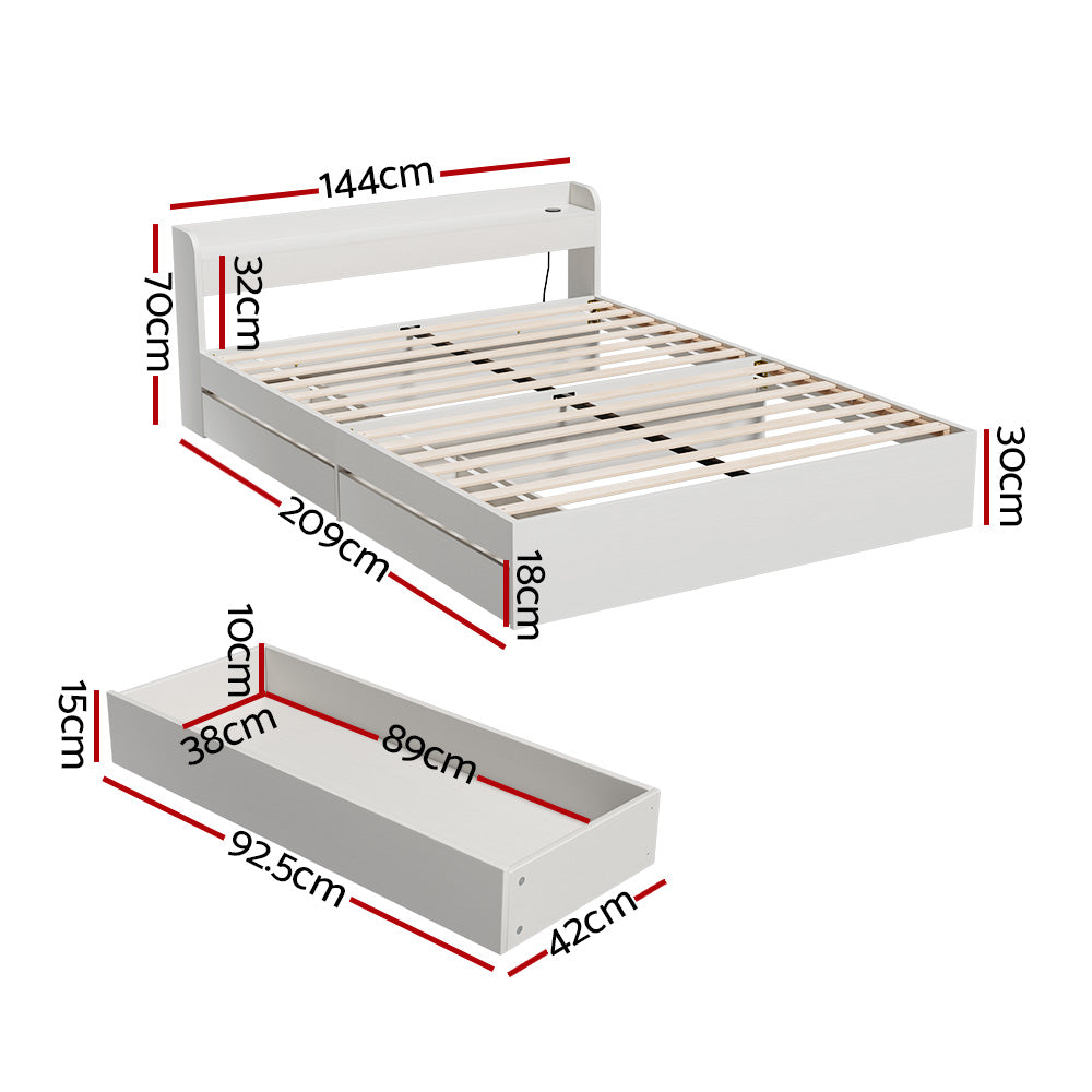 Artiss Bed Frame Double Size Mattress Base wtih Charging Ports 2 Storage Drawers - SILBERSHELL