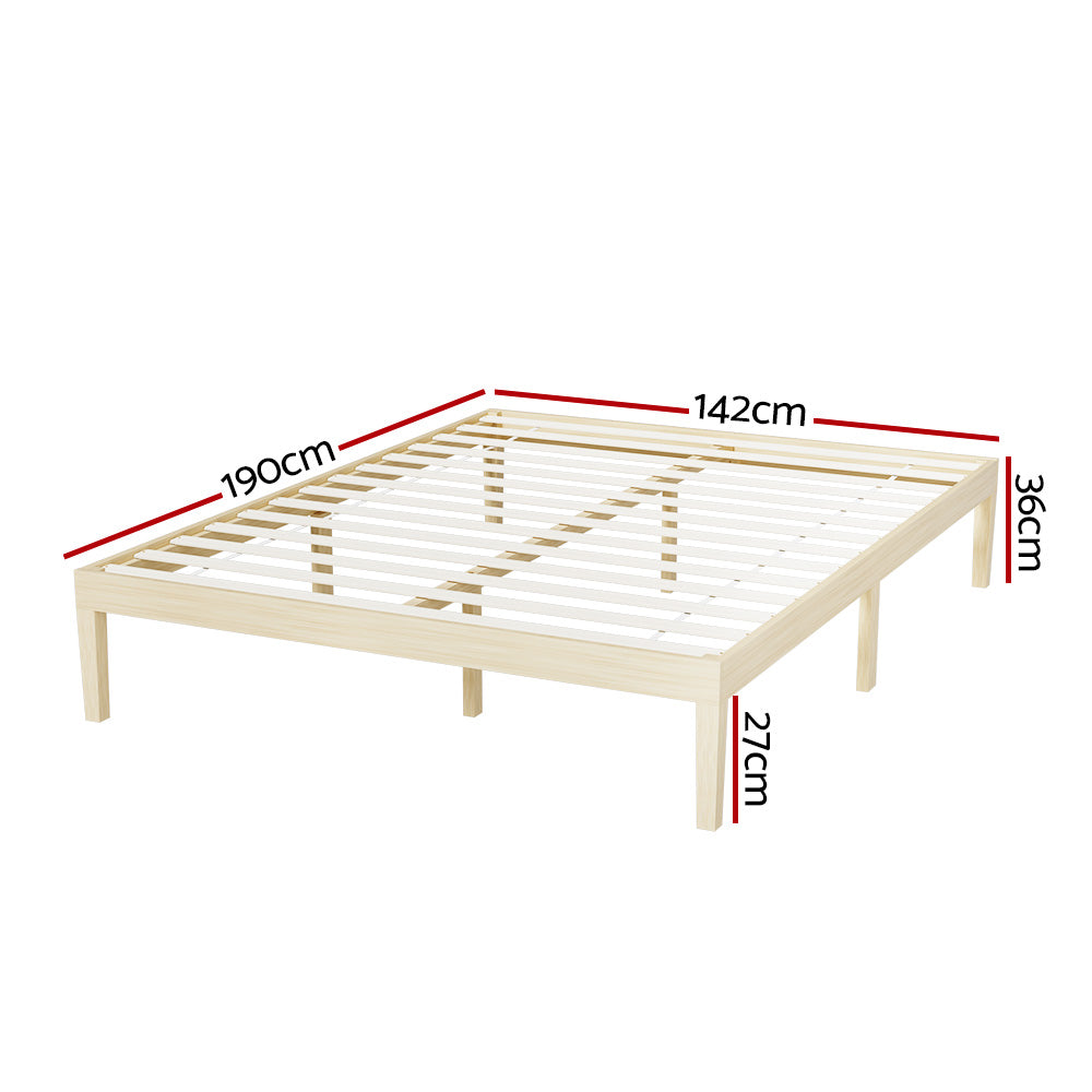 Artiss Bed Frame Double Size Wooden Base Mattress Platform Timber Pine BRUNO - SILBERSHELL