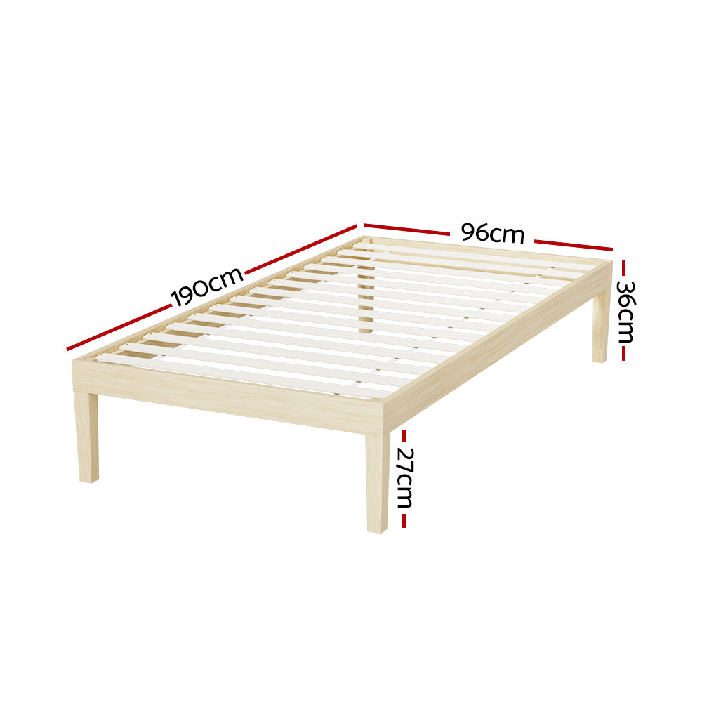 Artiss Bed Frame Single Size Wooden Base Mattress Platform Timber Pine BRUNO - SILBERSHELL