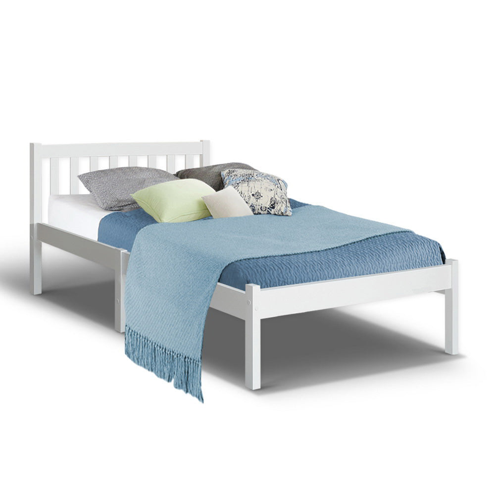 Artiss Bed Frame Single Size Wooden White SOFIE - SILBERSHELL