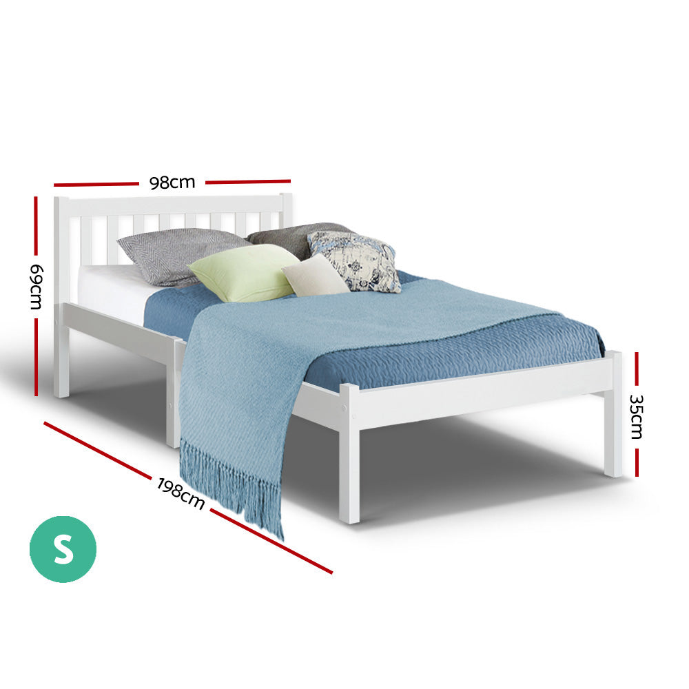 Artiss Bed Frame Single Size Wooden White SOFIE - SILBERSHELL