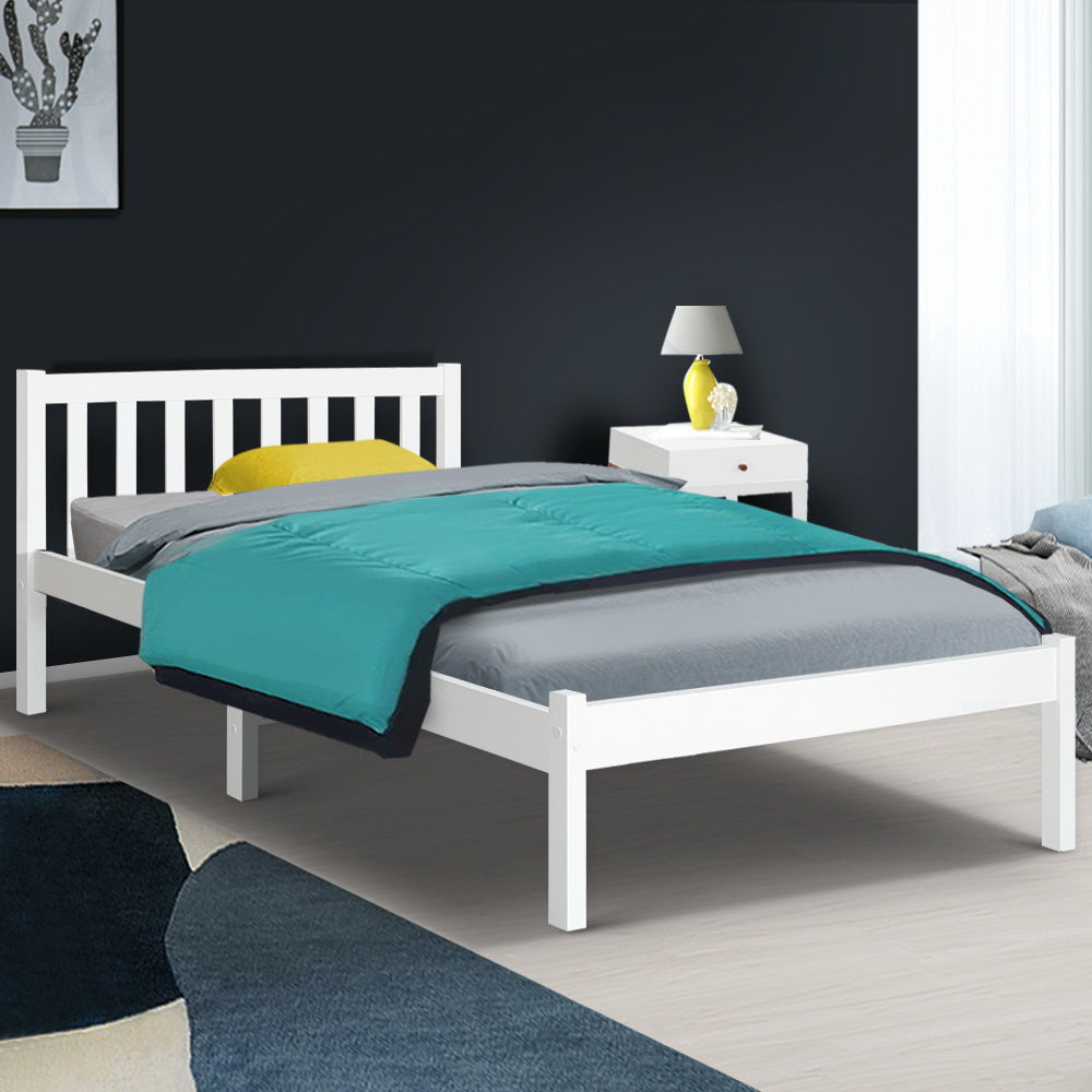 Artiss Bed Frame Single Size Wooden White SOFIE - SILBERSHELL