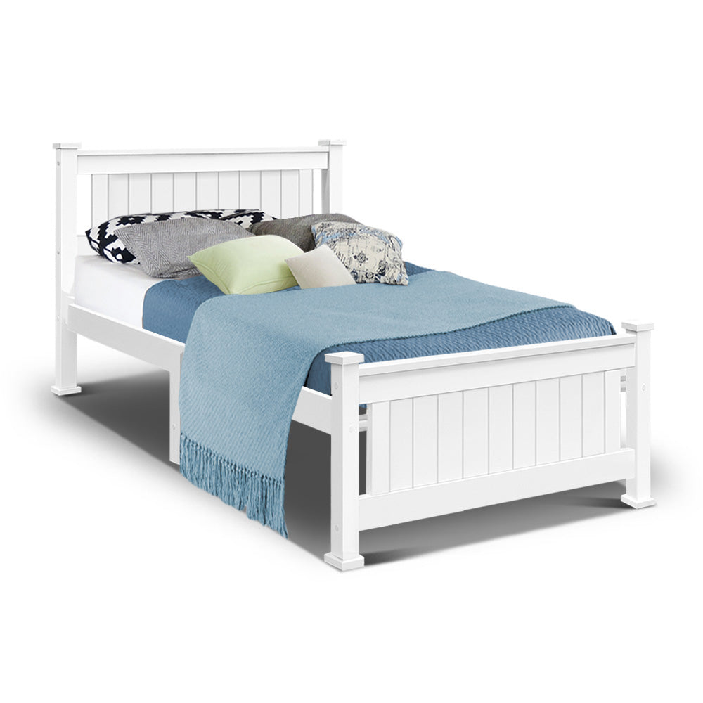 Artiss Bed Frame Single Size Wooden White RIO - SILBERSHELL