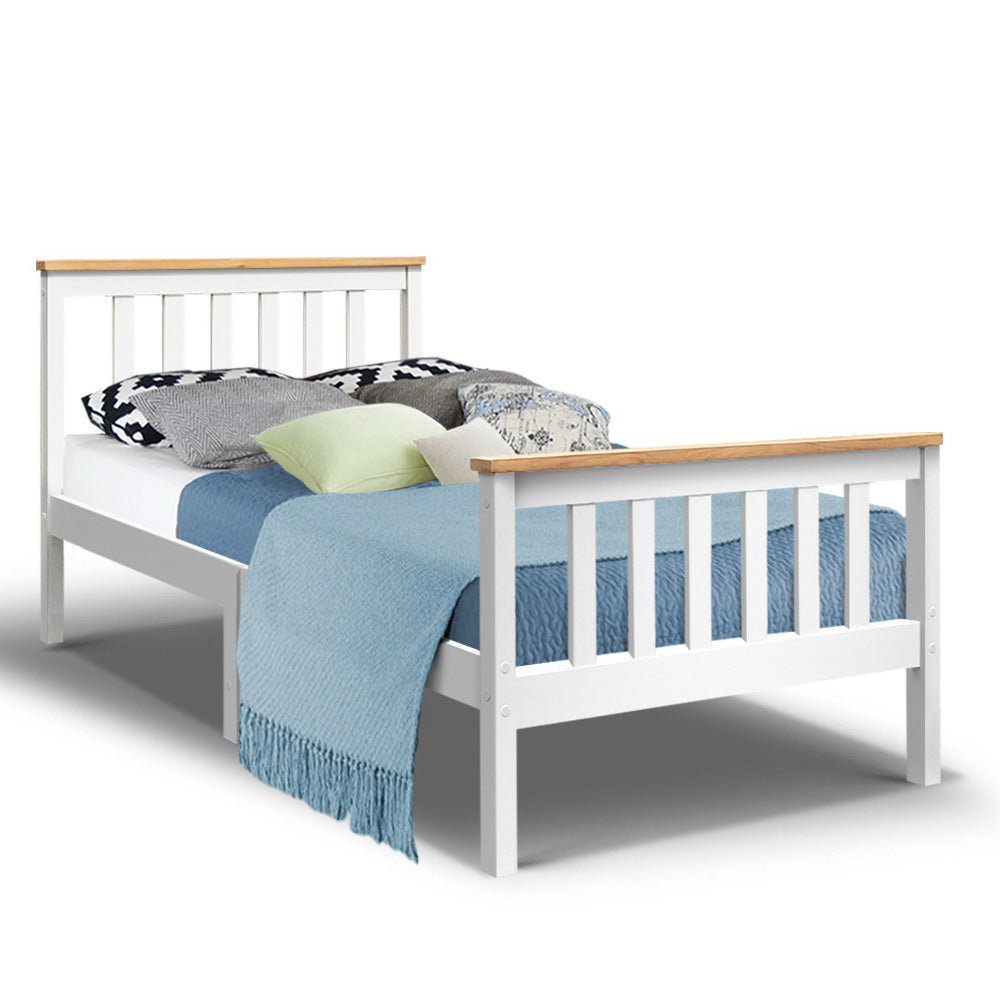 Artiss Bed Frame Single Size Wooden White PONY - SILBERSHELL