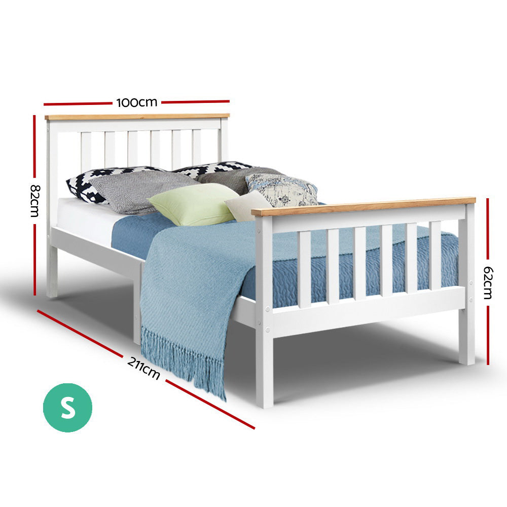 Artiss Bed Frame Single Size Wooden White PONY - SILBERSHELL