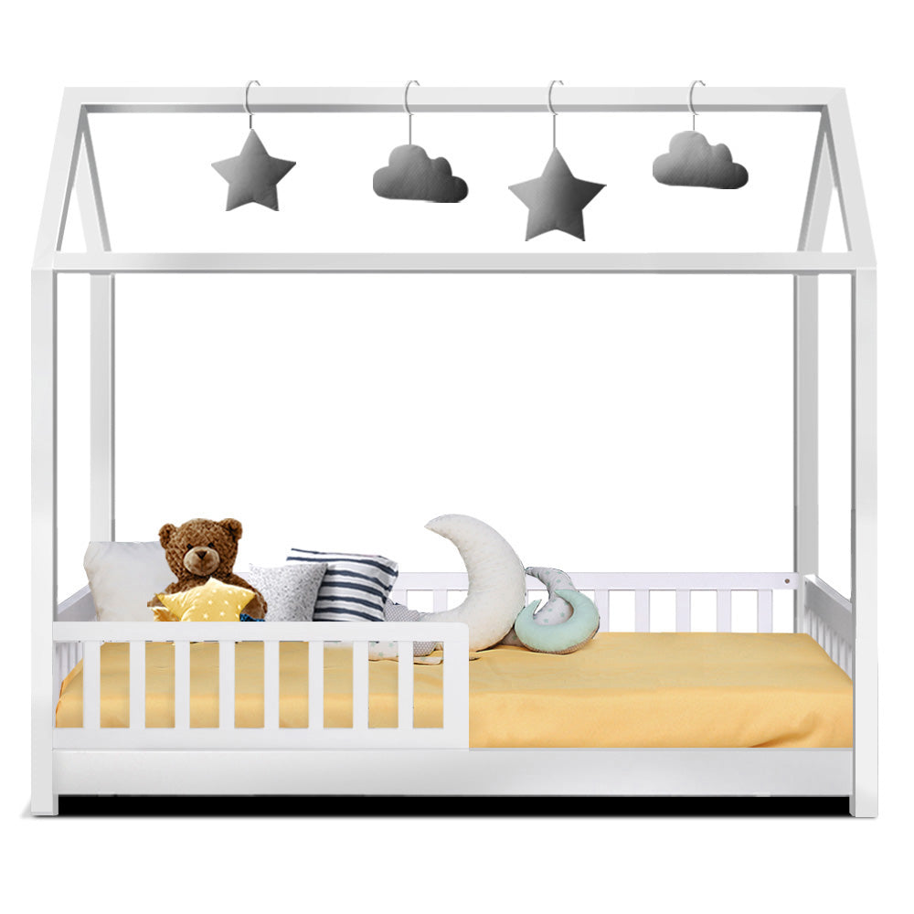 Artiss Bed Frame Wooden Kids House Frame White ROCK - SILBERSHELL