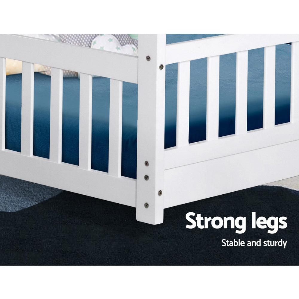 Artiss Bed Frame Wooden Kids House Frame White ROCK - SILBERSHELL