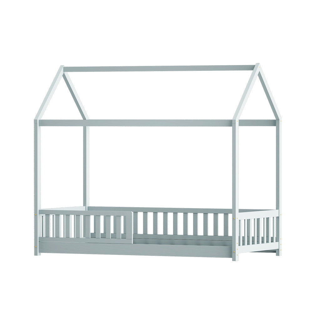 Artiss Bed Frame Wooden Kids House Frame Grey ROCK - SILBERSHELL